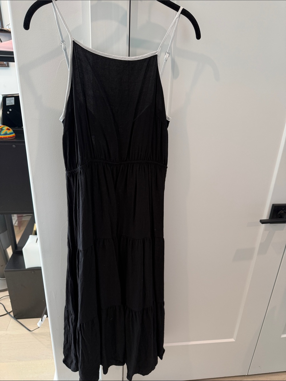 Black Maxi Dress with Contrast White Straps - Women